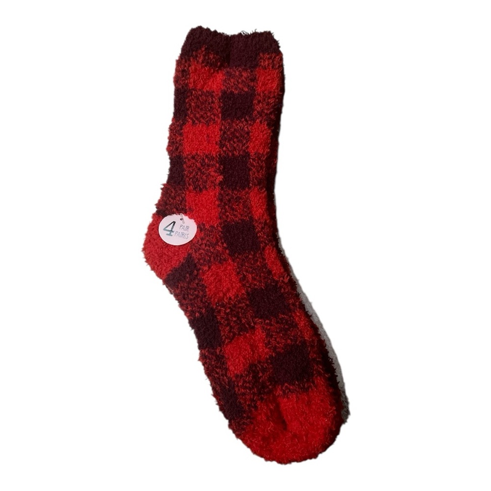 4 pack Cozy Red Plaid Socks